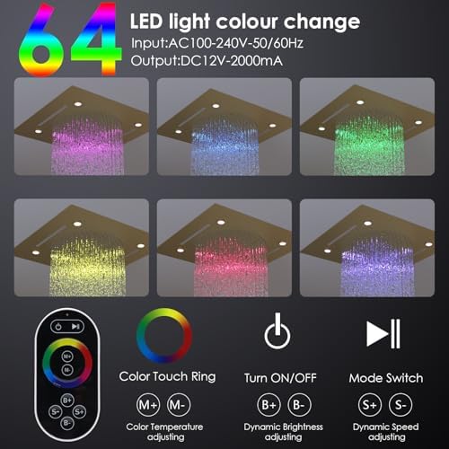 Enga Full Body LED Thermostatic Shower System with Body Jets  20 Inch 3 Function Shower Head  Rainfall & Mist & Waterfall   Luxury Multi Function Rain Shower Faucet Set  Matte Black