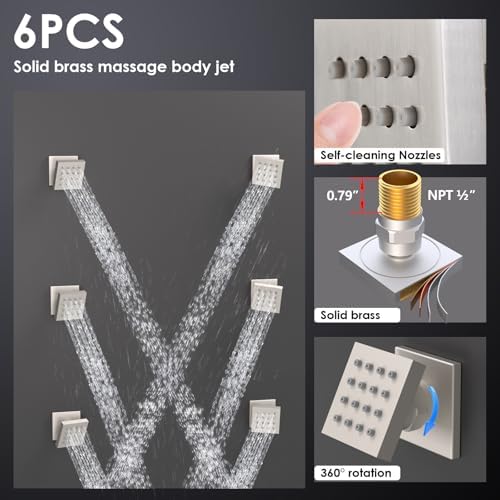 Enga Full Body LED Thermostatic Shower System with Body Jets  20 Inch 3 Function Shower Head  Rainfall & Mist & Waterfall   Luxury Multi Function Rain Shower Faucet Set  Matte Black