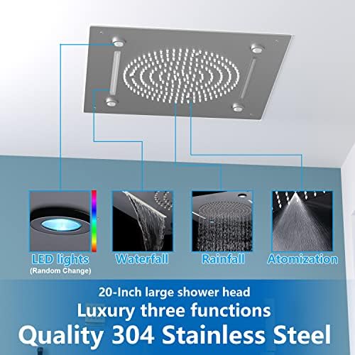 Enga Full Body LED Thermostatic Shower System with Body Jets  20 Inch 3 Function Shower Head  Rainfall & Mist & Waterfall   Luxury Multi Function Rain Shower Faucet Set  Matte Black