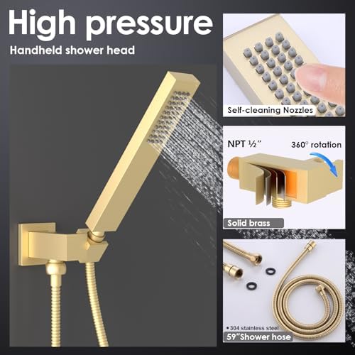 Enga Full Body LED Thermostatic Shower System with Body Jets  20 Inch 3 Function Shower Head  Rainfall & Mist & Waterfall   Luxury Multi Function Rain Shower Faucet Set  Matte Black