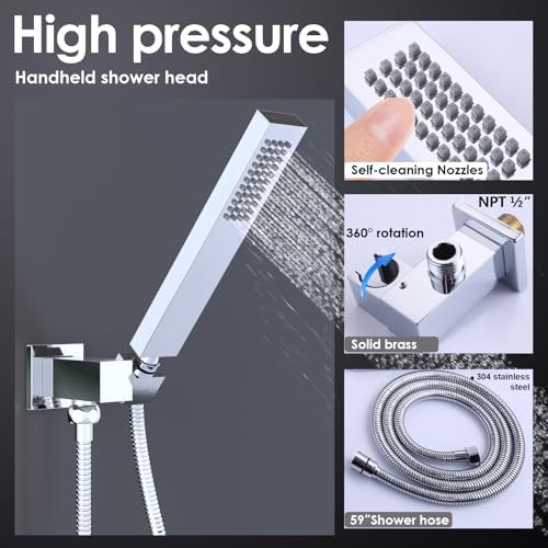 Enga Full Body LED Thermostatic Shower System with Body Jets  20 Inch 3 Function Shower Head  Rainfall & Mist & Waterfall   Luxury Multi Function Rain Shower Faucet Set  Matte Black