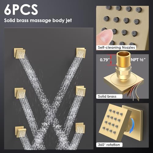 Enga Luxury Dual Shower Head System with Body Jets LED Thermostatic Shower System with 6 inch Wall Shower  20 Inch 3 Function Shower Head  Rainfall & Mist & Waterfall   Matte Black