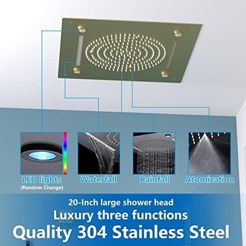 Enga Luxury Dual Shower Head System with Body Jets LED Thermostatic Shower System with 6 inch Wall Shower  20 Inch 3 Function Shower Head  Rainfall & Mist & Waterfall   Matte Black