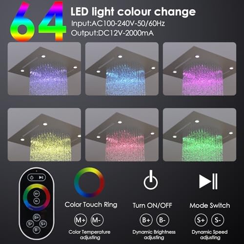 Enga Luxury Dual Shower Head System with Body Jets LED Thermostatic Shower System with 6 inch Wall Shower  20 Inch 3 Function Shower Head  Rainfall & Mist & Waterfall   Matte Black