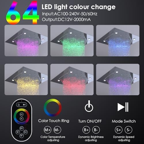 Enga Luxury Dual Shower Head System with Body Jets LED Thermostatic Shower System with 6 inch Wall Shower  20 Inch 3 Function Shower Head  Rainfall & Mist & Waterfall   Matte Black