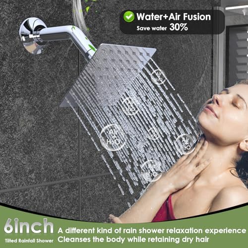 Enga Luxury Dual Shower Head System with Body Jets LED Thermostatic Shower System with 6 inch Wall Shower  20 Inch 3 Function Shower Head  Rainfall & Mist & Waterfall   Matte Black