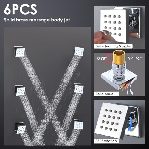 Enga Luxury Dual Shower Head System with Body Jets LED Thermostatic Shower System with 6 inch Wall Shower  20 Inch 3 Function Shower Head  Rainfall & Mist & Waterfall   Matte Black