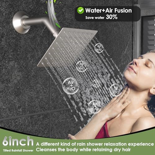 Enga Luxury Dual Shower Head System with Body Jets LED Thermostatic Shower System with 6 inch Wall Shower  20 Inch 3 Function Shower Head  Rainfall & Mist & Waterfall   Matte Black