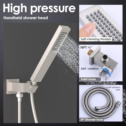 Enga Luxury Dual Shower Head System with Body Jets LED Thermostatic Shower System with 6 inch Wall Shower  20 Inch 3 Function Shower Head  Rainfall & Mist & Waterfall   Matte Black