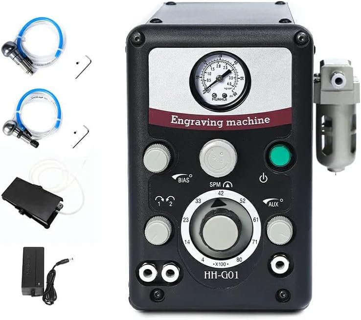 Engraving Machine for Metal  Pneumatic Jewelry Engraver 400 8000 RPM Adjustable Speed  Dual Head Metal Engraver Tool for Jewelry Making & Metal Processing   GEMKIT HH G01