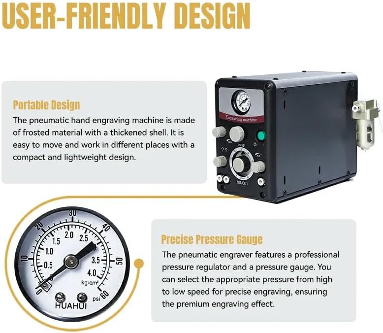 Engraving Machine for Metal  Pneumatic Jewelry Engraver 400 8000 RPM Adjustable Speed  Dual Head Metal Engraver Tool for Jewelry Making & Metal Processing   GEMKIT HH G01