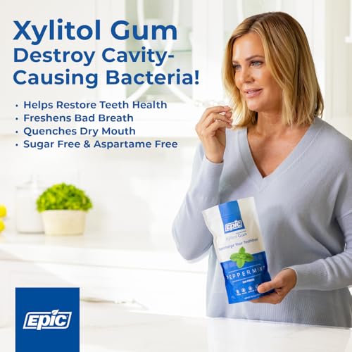 Epic 100  Xylitol Peppermint Chewing Gum   Sugar Free  Aspartame Free Dental Gum   Supports Oral Health & Fresh Breath   50 Pieces  Pack of 3 