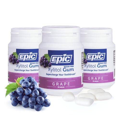 Epic 100  Xylitol Peppermint Chewing Gum   Sugar Free  Aspartame Free Dental Gum   Supports Oral Health & Fresh Breath   50 Pieces  Pack of 3 