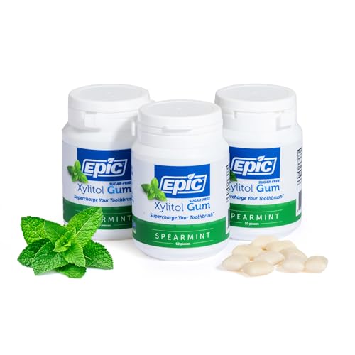 Epic 100  Xylitol Peppermint Chewing Gum   Sugar Free  Aspartame Free Dental Gum   Supports Oral Health & Fresh Breath   50 Pieces  Pack of 3 