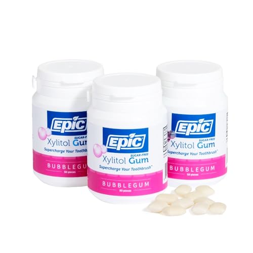 Epic 100  Xylitol Peppermint Chewing Gum   Sugar Free  Aspartame Free Dental Gum   Supports Oral Health & Fresh Breath   50 Pieces  Pack of 3 