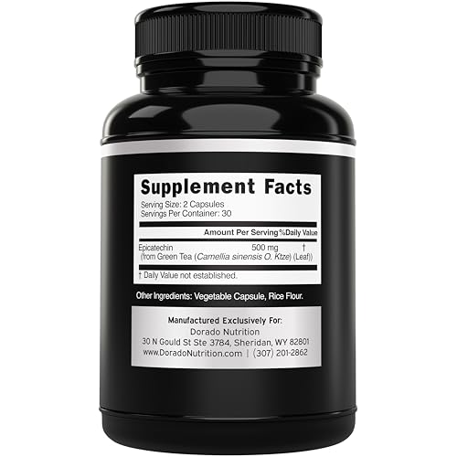 Epicatechin Extract 500mg Per Serving  60 Capsules  Myostatin Inhibitor  Myostatin Blocker for Lean Muscle  Nitric Oxide  Stamina & Endurance   Non GMO  Vegan Supplement & Third Party Tested