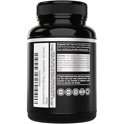 Epicatechin Extract 500mg Per Serving  60 Capsules  Myostatin Inhibitor  Myostatin Blocker for Lean Muscle  Nitric Oxide  Stamina & Endurance   Non GMO  Vegan Supplement & Third Party Tested
