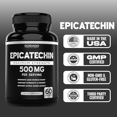 Epicatechin Extract 500mg Per Serving  60 Capsules  Myostatin Inhibitor  Myostatin Blocker for Lean Muscle  Nitric Oxide  Stamina & Endurance   Non GMO  Vegan Supplement & Third Party Tested