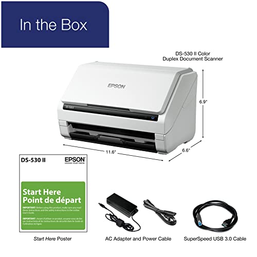 Epson DS 530 II Color Duplex Document Scanner for PC and Mac with Sheet fed  Auto Document Feeder  ADF 