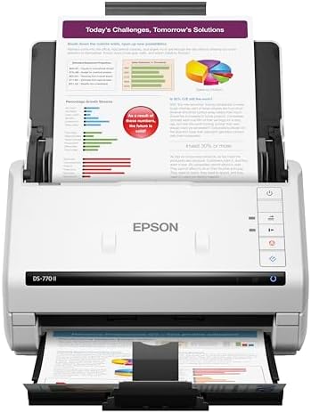 Epson DS 770 II Color Duplex Document Scanner for PC and Mac  with 100 page Auto Document Feeder  ADF   Twain and ISIS Drivers