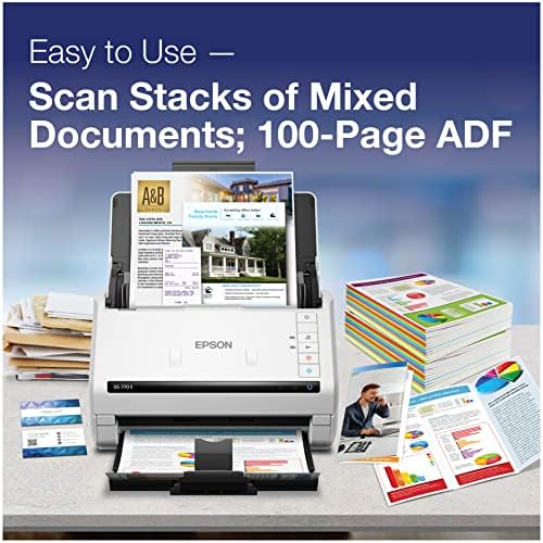 Epson DS 770 II Color Duplex Document Scanner for PC and Mac  with 100 page Auto Document Feeder  ADF   Twain and ISIS Drivers