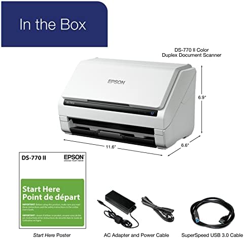 Epson DS 770 II Color Duplex Document Scanner for PC and Mac  with 100 page Auto Document Feeder  ADF   Twain and ISIS Drivers