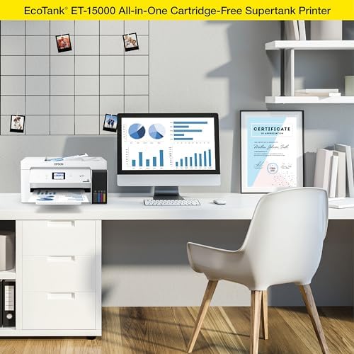 Epson EcoTank ET 15000 Wireless Color All in One Supertank Printer with Scanner  Copier  Fax  Ethernet and Printing up to 13 x 19 Inches  Renewed Premium  White