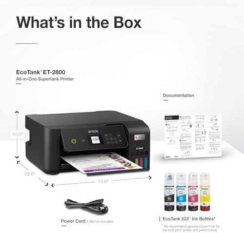 Epson EcoTank ET 2800 Wireless Color All in One Cartridge Free Supertank with Scan and Copy  The Ideal Basic Home Printer   Black