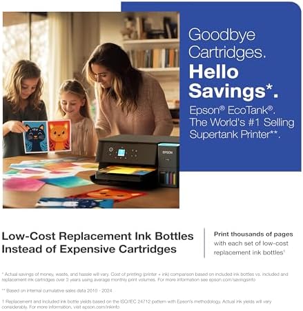 Epson EcoTank ET 2980 Wireless All in One Color Supertank Printer with Refillable Ink Tanks  3 Years of Ink  Mobile Printing  15 ISO PPM  Color Touchscreen  Auto 2 Sided  Black