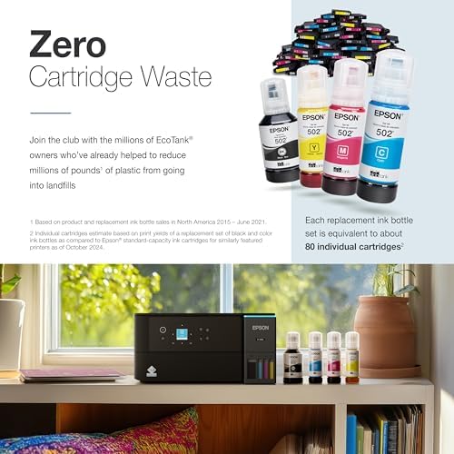 Epson EcoTank ET 2980 Wireless All in One Color Supertank Printer with Refillable Ink Tanks  3 Years of Ink  Mobile Printing  15 ISO PPM  Color Touchscreen  Auto 2 Sided  Black