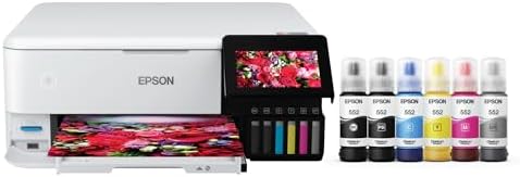 Epson EcoTank Photo ET 8500 Wireless Color All in One Supertank Printer with Scanner  Copier  Ethernet and 4 3 inch Color Touchscreen  White  Large