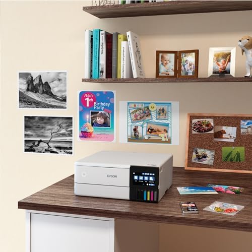 Epson EcoTank Photo ET 8500 Wireless Color All in One Supertank Printer with Scanner  Copier  Ethernet and 4 3 inch Color Touchscreen  White  Large