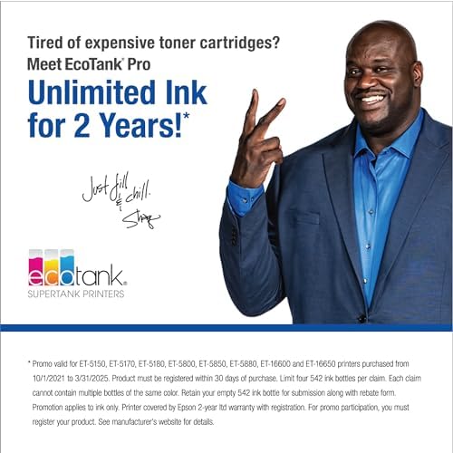 Epson EcoTank Pro ET 5170 Wireless Color All in One Supertank Printer with Scanner  Copier  Fax Plus Auto Document Feeder White Large