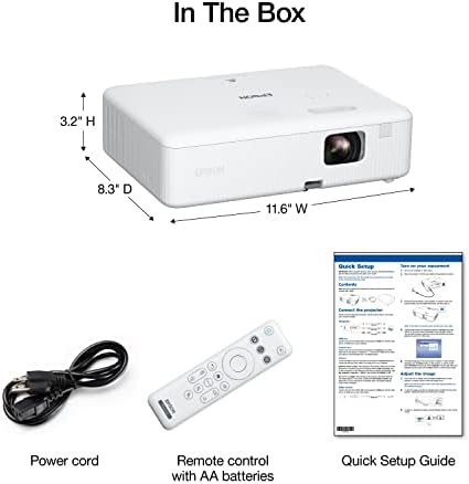Epson EpiqVision Flex CO W01 Portable Projector  3 Chip 3LCD  Widescreen  3 000 Lumens Color/White Brightness  5W Built in Speaker  300 Inch Home Entertainment and Work  Streaming Ready  Renewed 