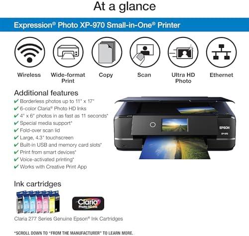 Epson Expression Photo XP 970 Wireless Color Photo Printer with Scanner and Copier  Black