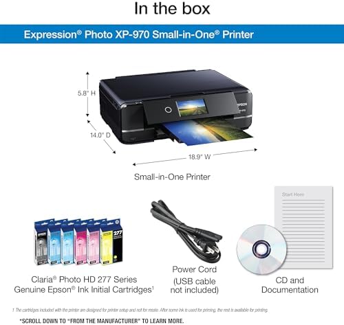 Epson Expression Photo XP 970 Wireless Color Photo Printer with Scanner and Copier  Black