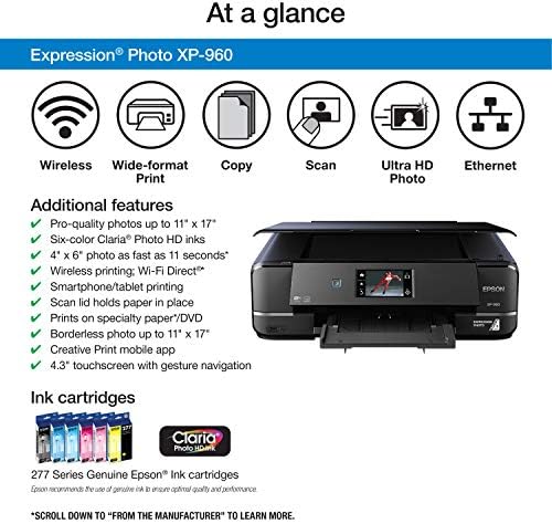 Epson Expression Photo XP 970 Wireless Color Photo Printer with Scanner and Copier  Black