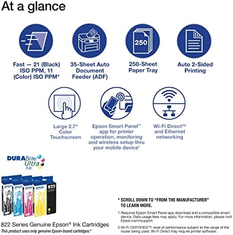Epson Workforce Pro WF 3823 Wireless All in One Printer with Auto 2 Sided Printing  35 Page ADF  250 Sheet Paper Tray and 2 7 Color Touchscreen  Black