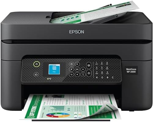 Epson Workforce WF 2930 Wireless All in One Printer with Scan  Copy  Fax  Auto Document Feeder  Automatic 2 Sided Printing and 1 4 Color Display Black