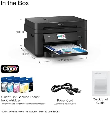 Epson Workforce WF 2930 Wireless All in One Printer with Scan  Copy  Fax  Auto Document Feeder  Automatic 2 Sided Printing and 1 4 Color Display Black