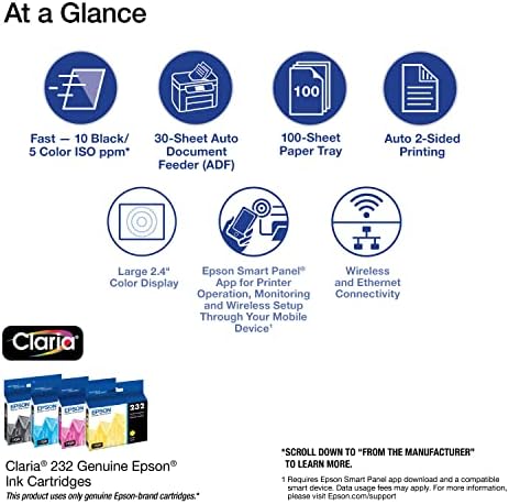 Epson Workforce WF 2930 Wireless All in One Printer with Scan  Copy  Fax  Auto Document Feeder  Automatic 2 Sided Printing and 1 4 Color Display Black