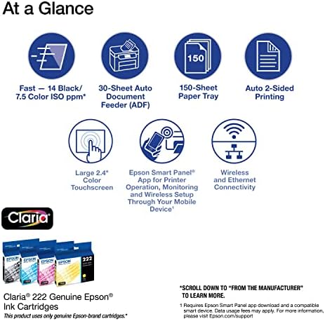 Epson Workforce WF 2960 Wireless All in One Printer with Scan  Copy  Fax  Auto Document Feeder  Automatic 2 Sided Printing  2 4 Touchscreen Display  150 Sheet Paper Tray and Ethernet Black