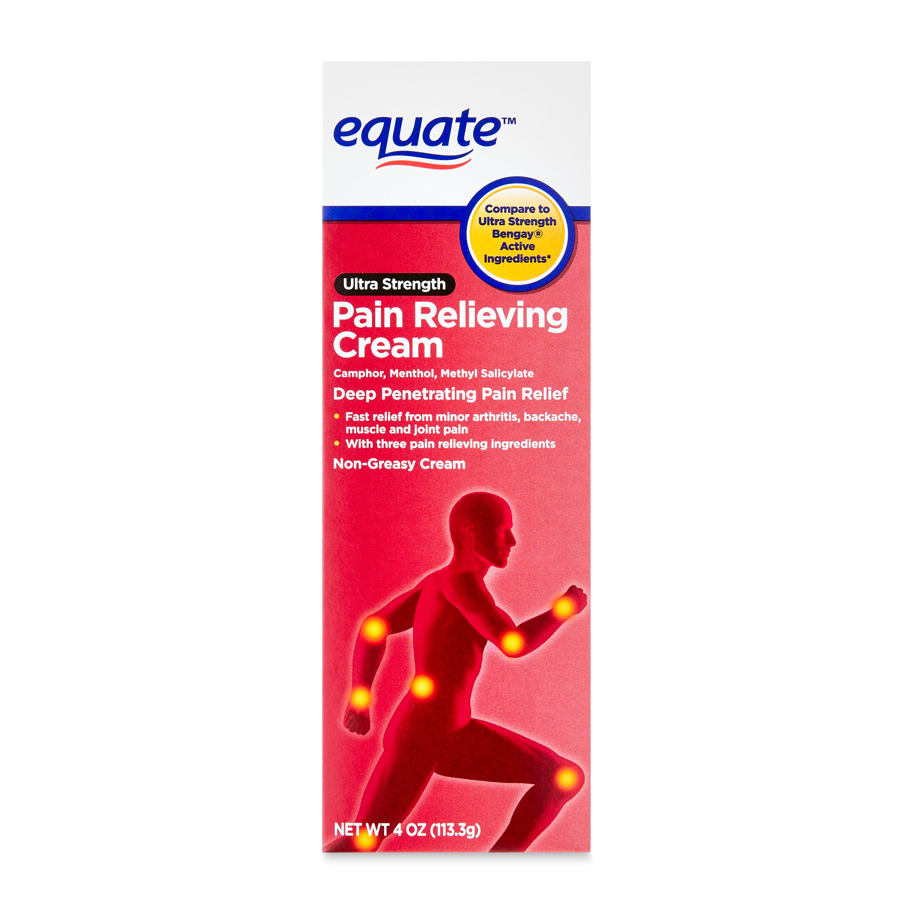 Equate Ultra Strength Pain Relieving Cream  4 oz  Compare to Ultra Strenght Bengay  Active Ingredients