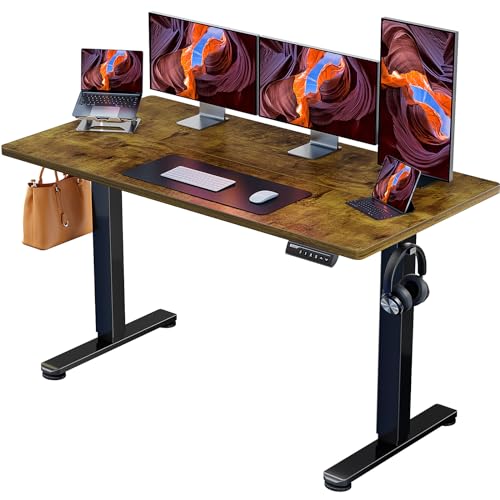 ErGear Height Adjustable Electric Standing Desk  55 x 28 Inches Sit Stand up Desk  Large Memory Computer Home Office Desk with Two Piece Desktop  Vintage Brown 