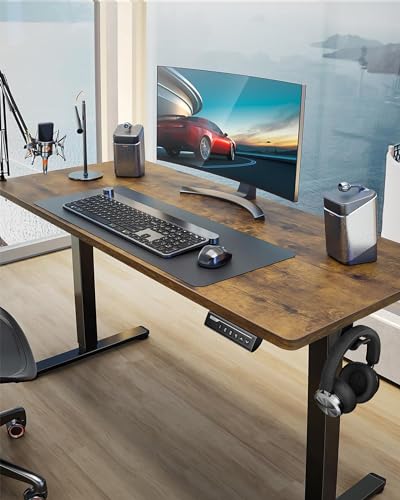 ErGear Height Adjustable Electric Standing Desk  55 x 28 Inches Sit Stand up Desk  Large Memory Computer Home Office Desk with Two Piece Desktop  Vintage Brown 