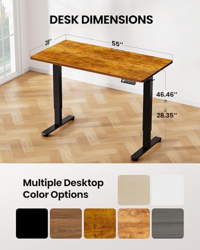 ErGear Height Adjustable Electric Standing Desk  55 x 28 Inches Sit Stand up Desk  Large Memory Computer Home Office Desk with Two Piece Desktop  Vintage Brown 