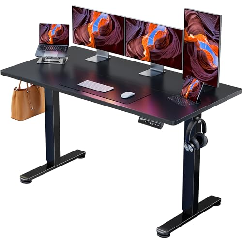 ErGear - Escritorio eléctrico de pie con altura ajustable, 55 x 28 pulgadas, para sentarse y pararse, computadora con gran memoria, para oficina en casa, con escritorio de dos piezas (negro)
