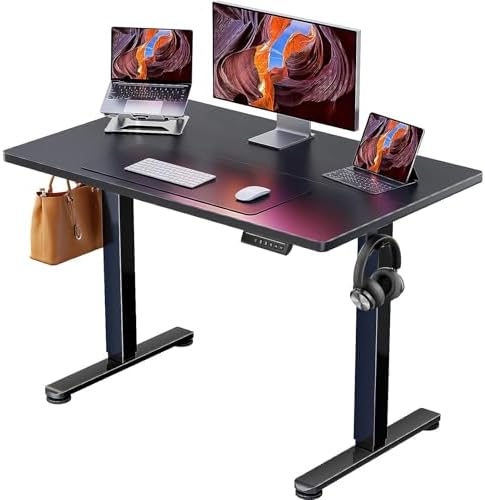 ErGear Height Adjustable Electric Standing Desk  47 2 x 23 6 Inches Sit Stand up Desk  Memory Computer Home Office Desk with Two Piece Desktop  Black