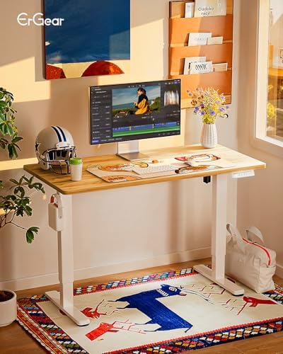 ErGear Height Adjustable Electric Standing Desk  47 2 x 23 6 Inches Sit Stand up Desk  Memory Computer Home Office Desk with Two Piece Desktop  Black