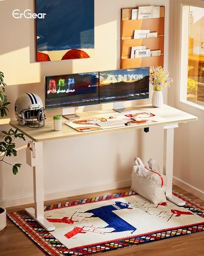 ErGear Height Adjustable Electric Standing Desk  47 2 x 23 6 Inches Sit Stand up Desk  Memory Computer Home Office Desk with Two Piece Desktop  Black